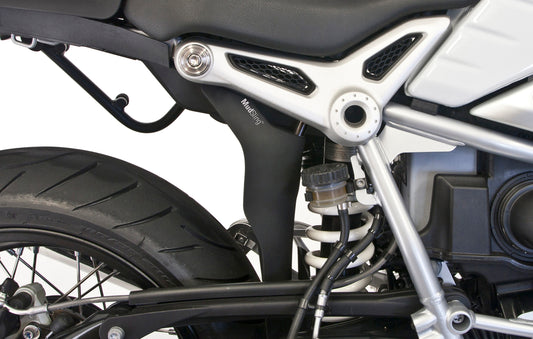 MudSling rear suspension guard for RnineT protects the shock from debris